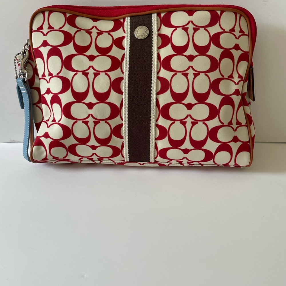 Coach Red and Brown Signature Women's Cosmetic Case